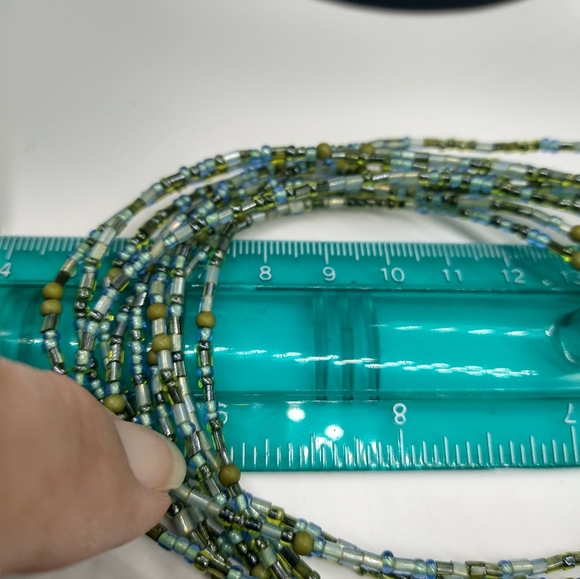 Green & Blue Multi 10 Strand Seed Bead 9" Costume Necklace - Picture 5 of 8